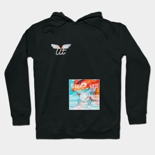 LitQ - Anime Cat washed out football inspired print Hoodie